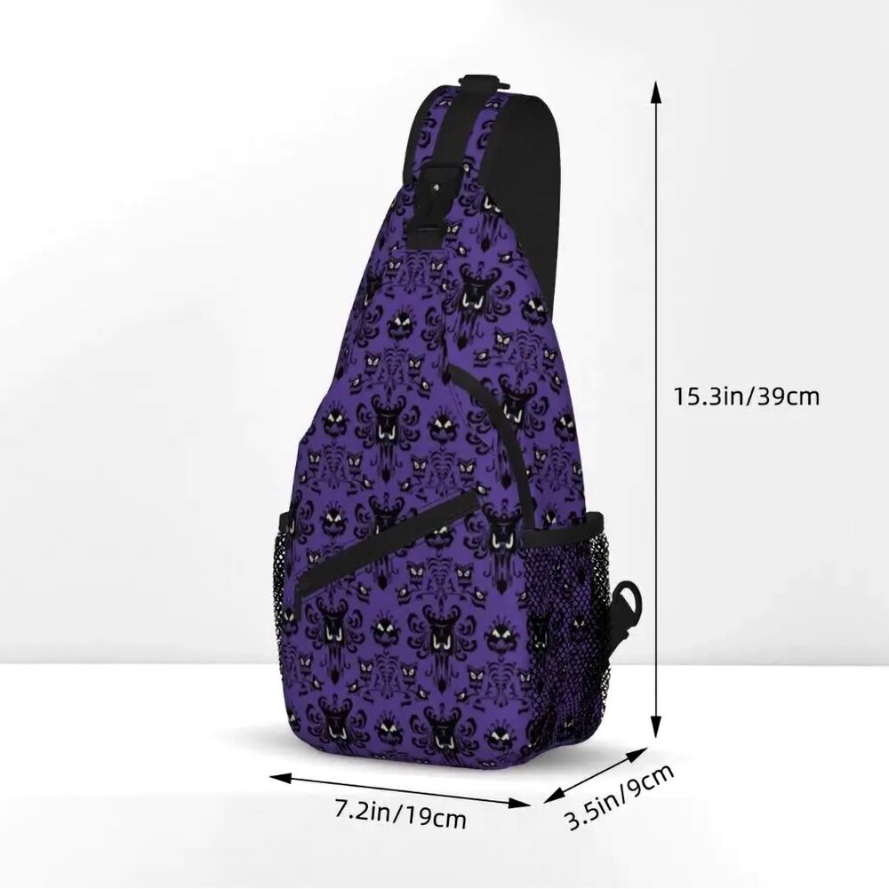 NEW! Haunted Mansion Purple Wallpaper Sling Bag Crossbody Foolish Mortal Disney - Picture 4 of 8